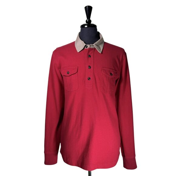 Lands' End Other - Lands' End Canvas Mens Large Red Rugby Polo Shirt Long Sleeve Cotton Pockets